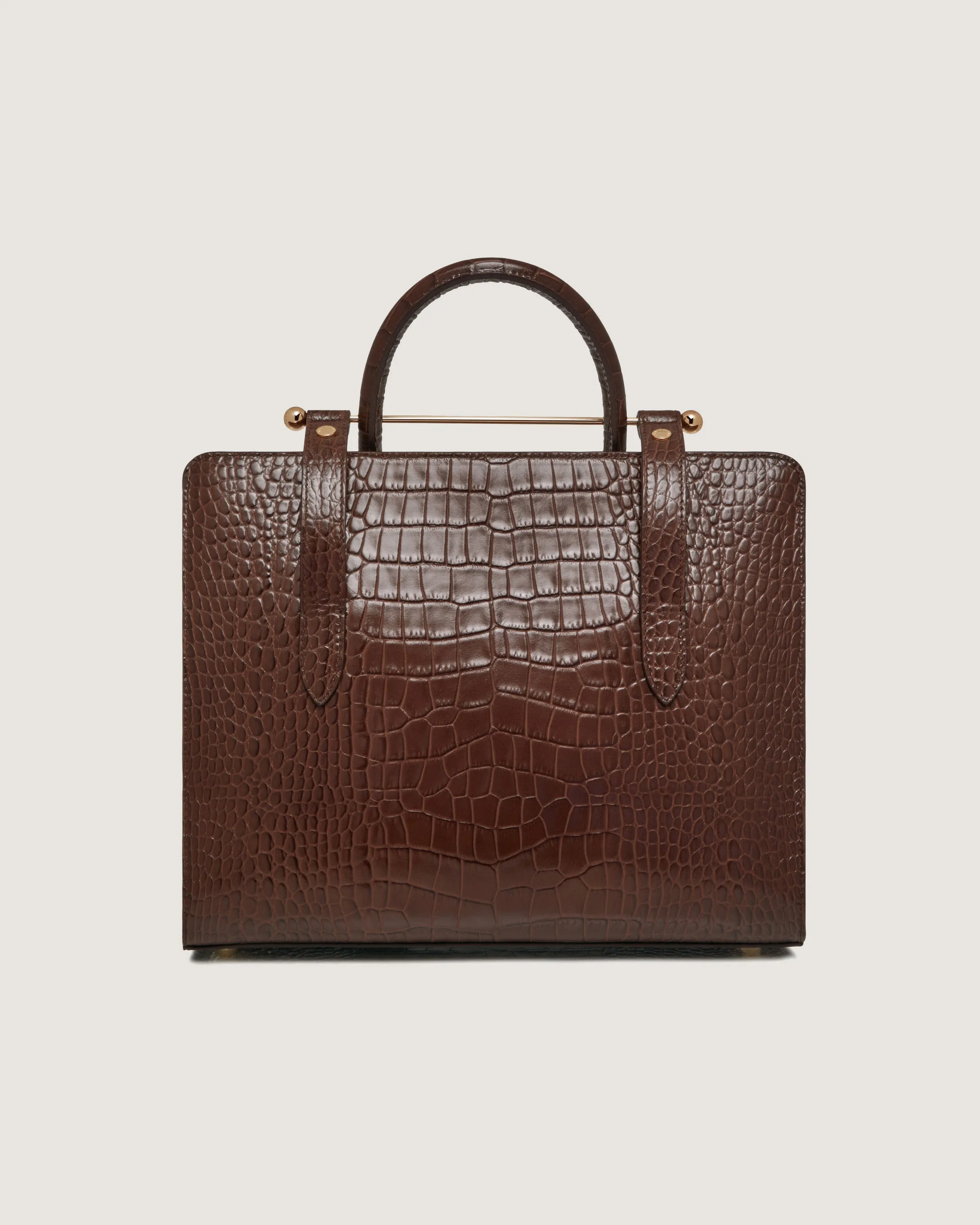 Midi Tote - Croc-Embossed Leather Chocolate