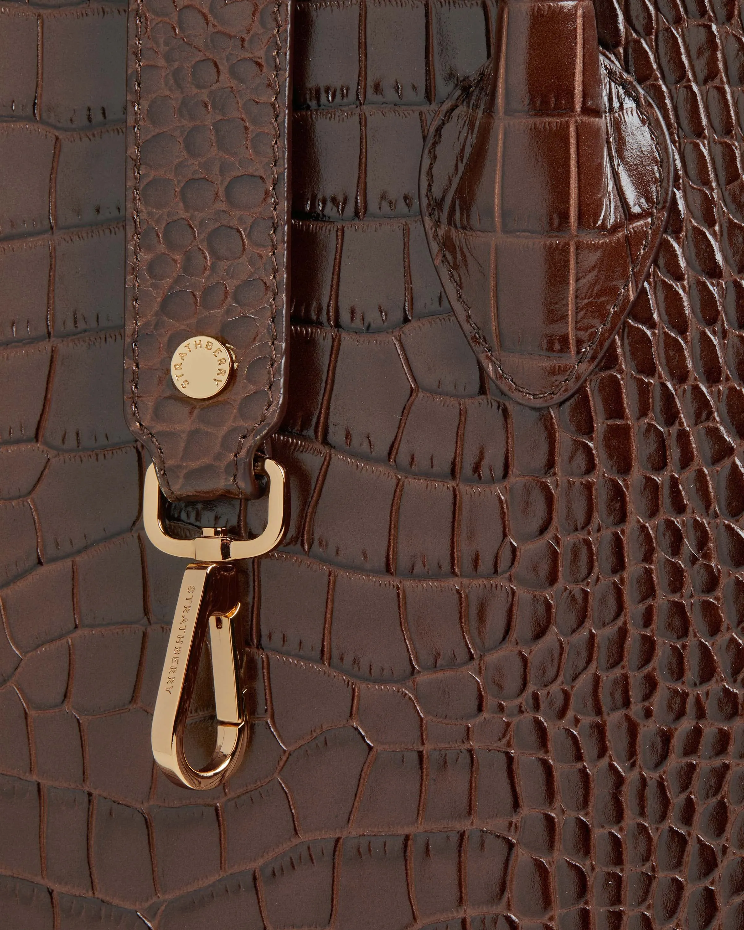 Midi Tote - Croc-Embossed Leather Chocolate