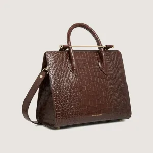 Midi Tote - Croc-Embossed Leather Chocolate