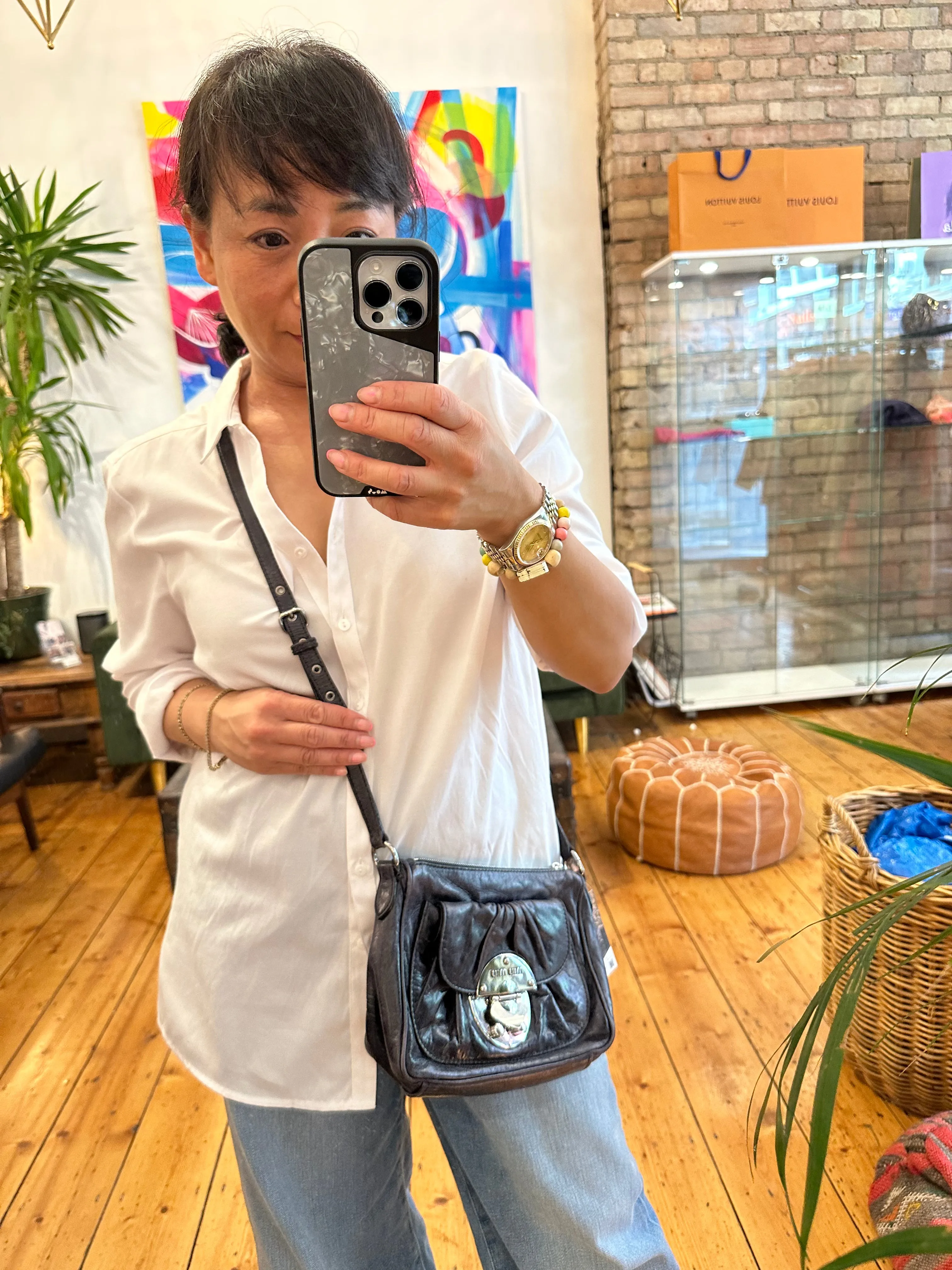 MiuMiu Navy Leather Mini Crossbody