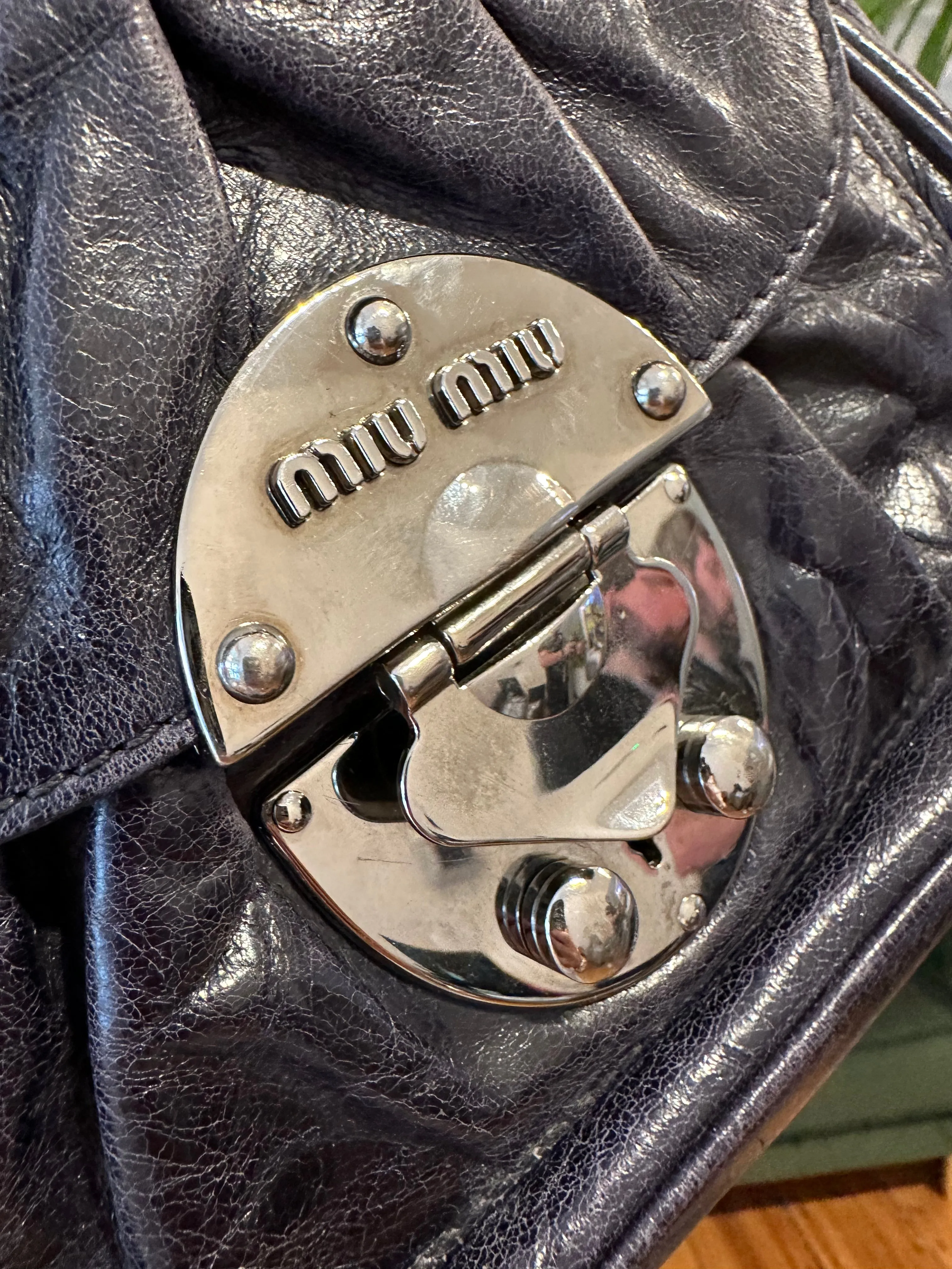 MiuMiu Navy Leather Mini Crossbody
