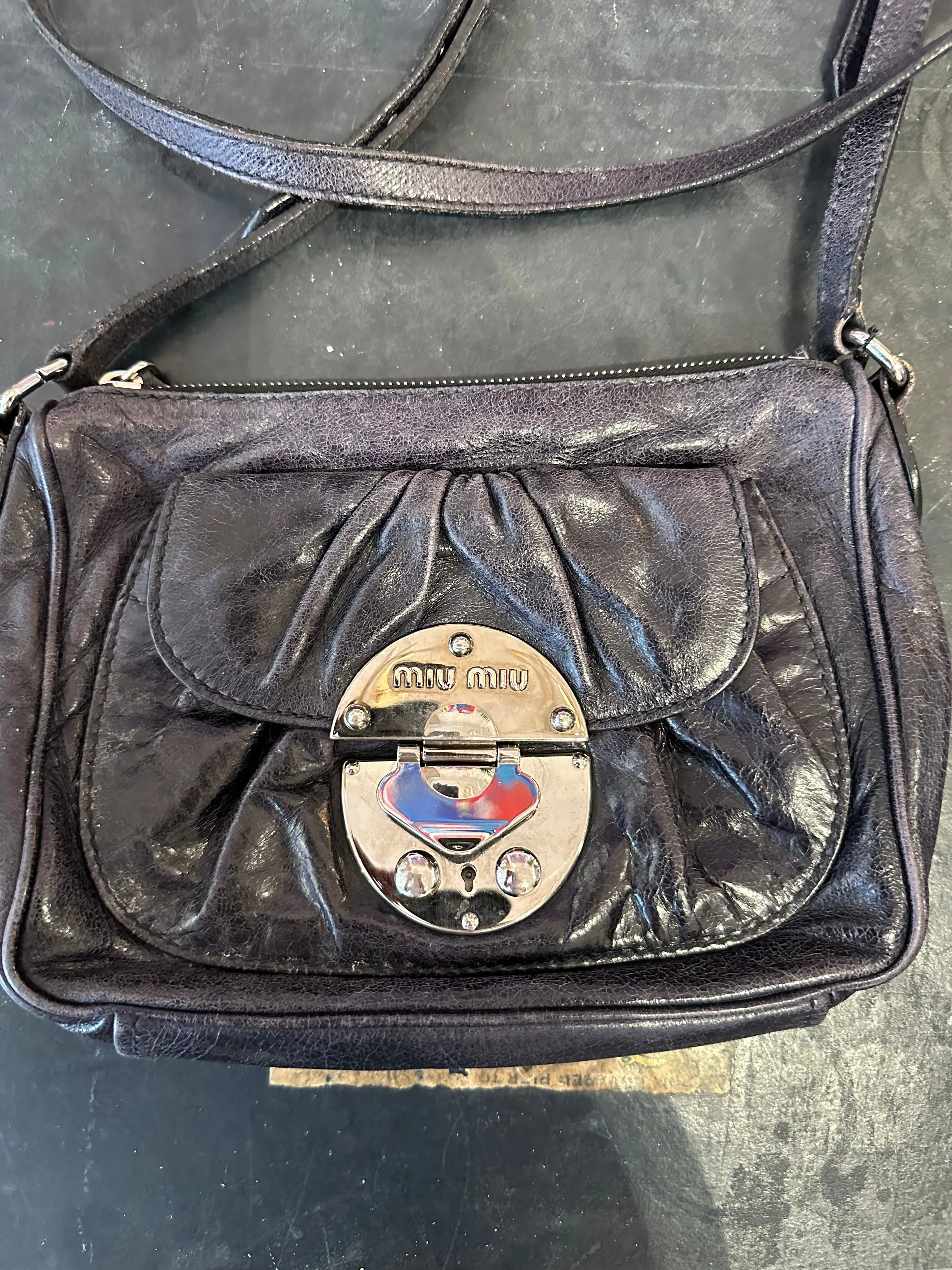 MiuMiu Navy Leather Mini Crossbody