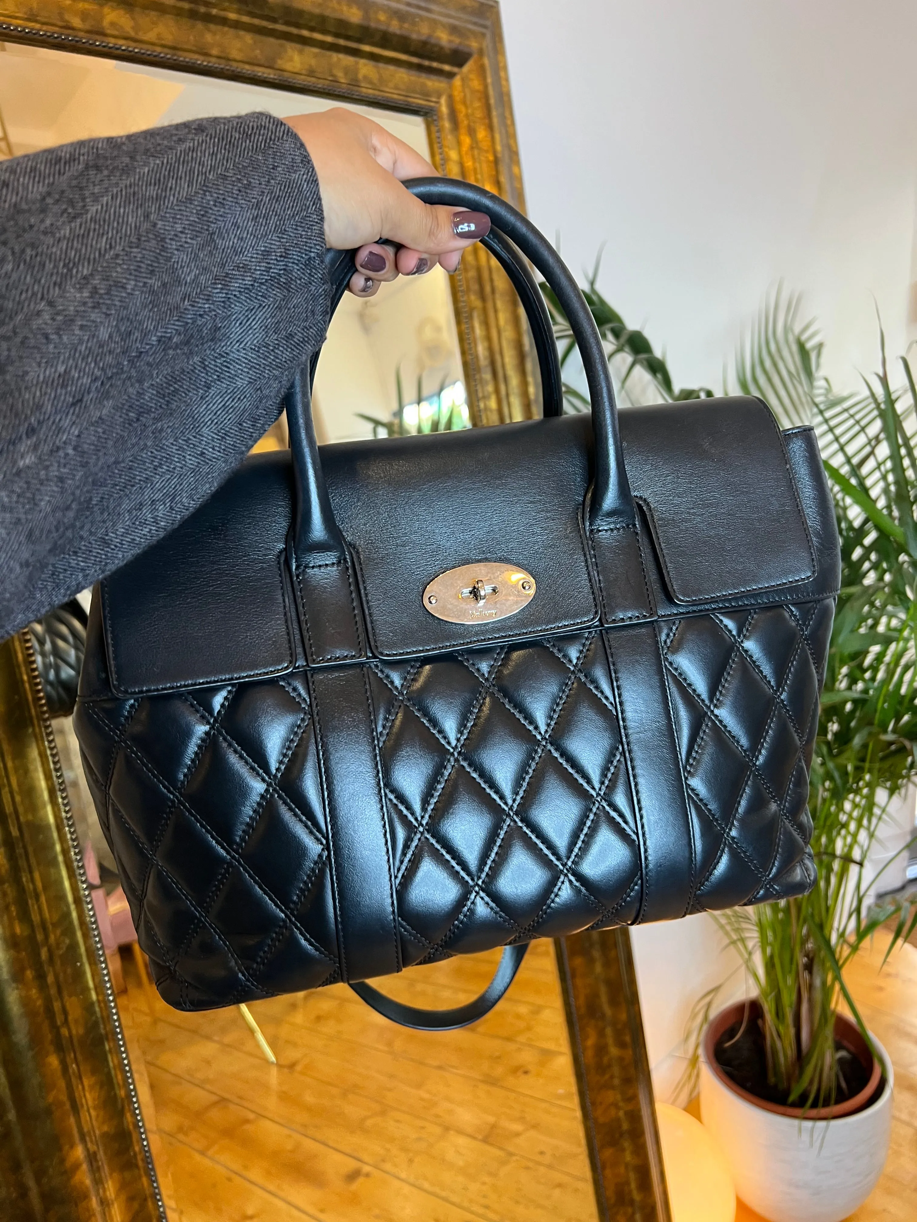Mulberry Black Quilted Bayswater Tote with Shoulder Strap