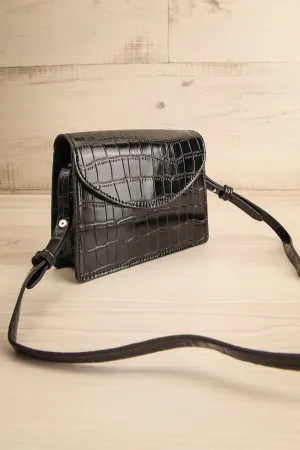 Oakland Black | Faux Croc Crossbody Bag