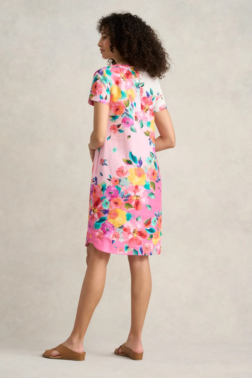Printed French Linen Dress - Rose Border Print