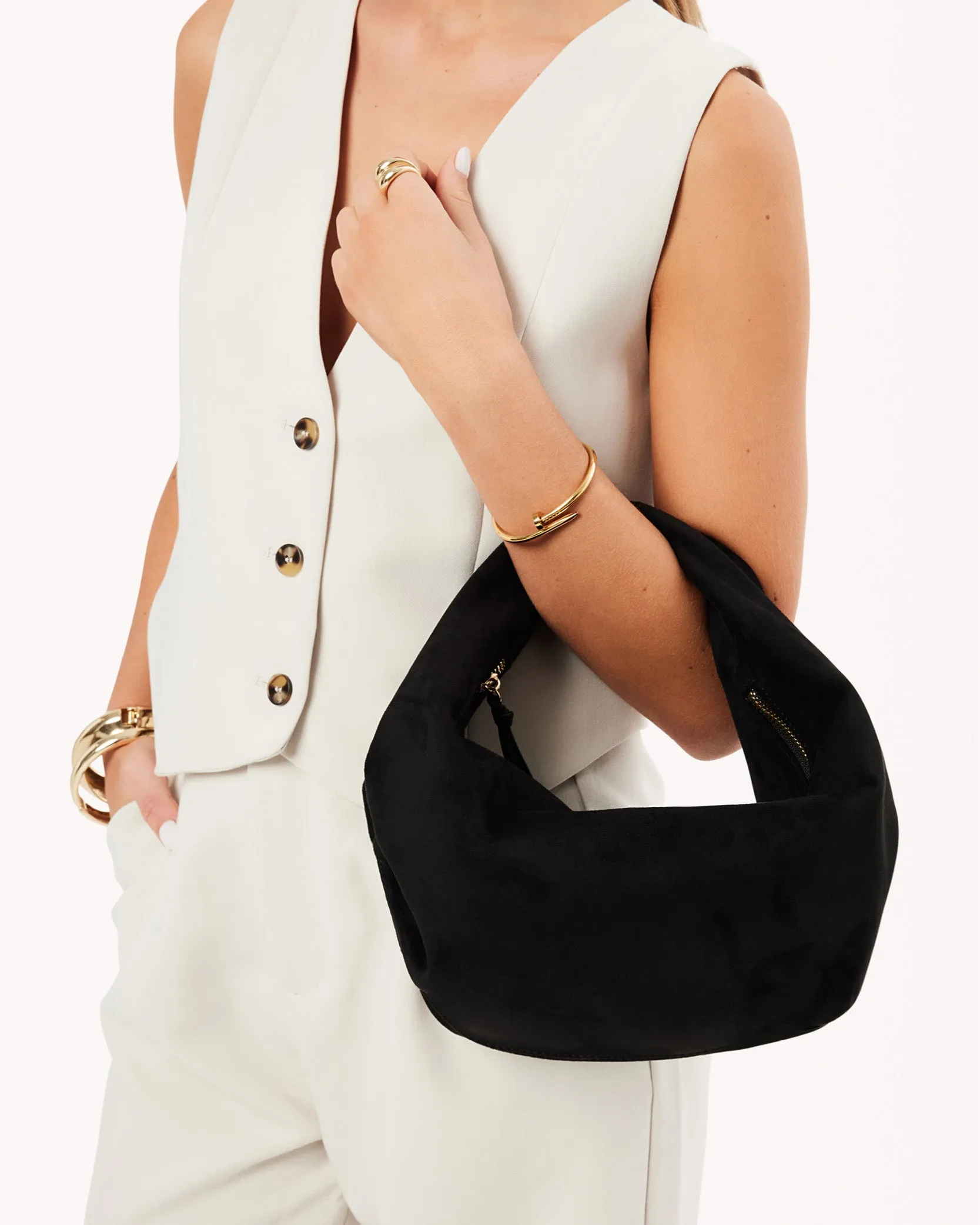 RENEE SHOULDER BAG - BLACK SUEDE