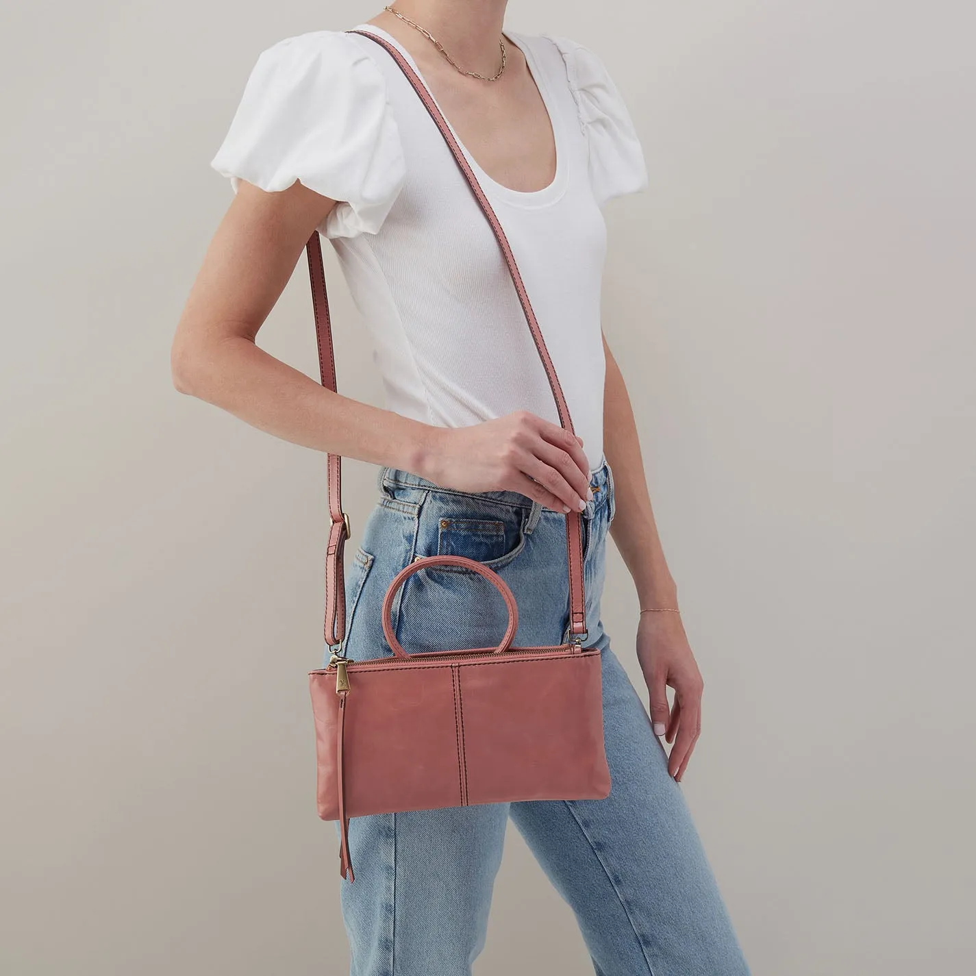 Sable Crossbody In Polished Leather - Rose