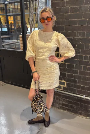 The Tiny Big Sister Guipure Light Cream Short Dress