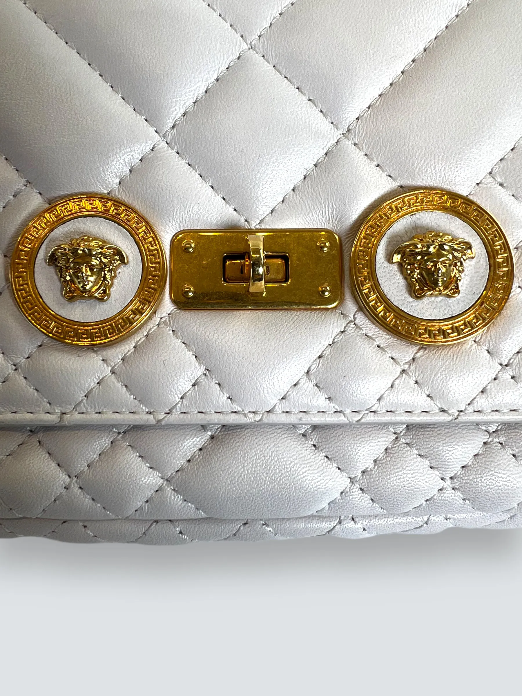 Versace Cream Leather Quilted Icon Crossbody