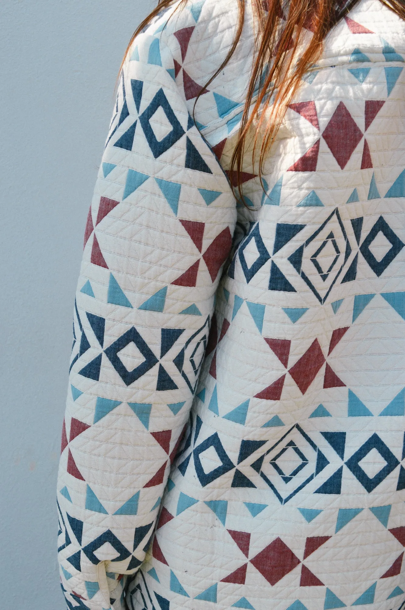 Wax Otto Quilted Ecru & Red Blanket Overshirt