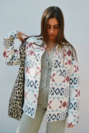 Wax Otto Quilted Ecru & Red Blanket Overshirt