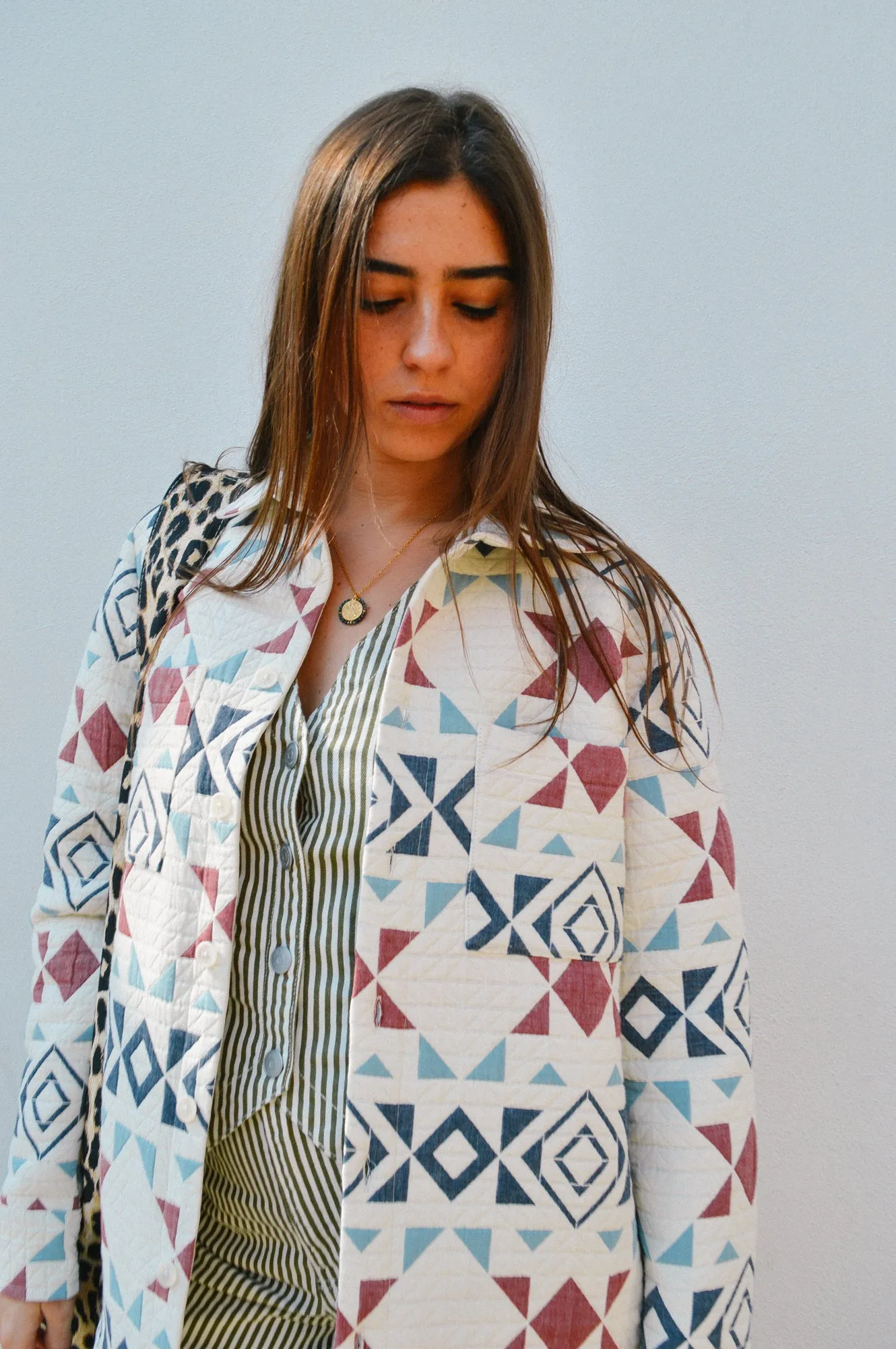 Wax Otto Quilted Ecru & Red Blanket Overshirt