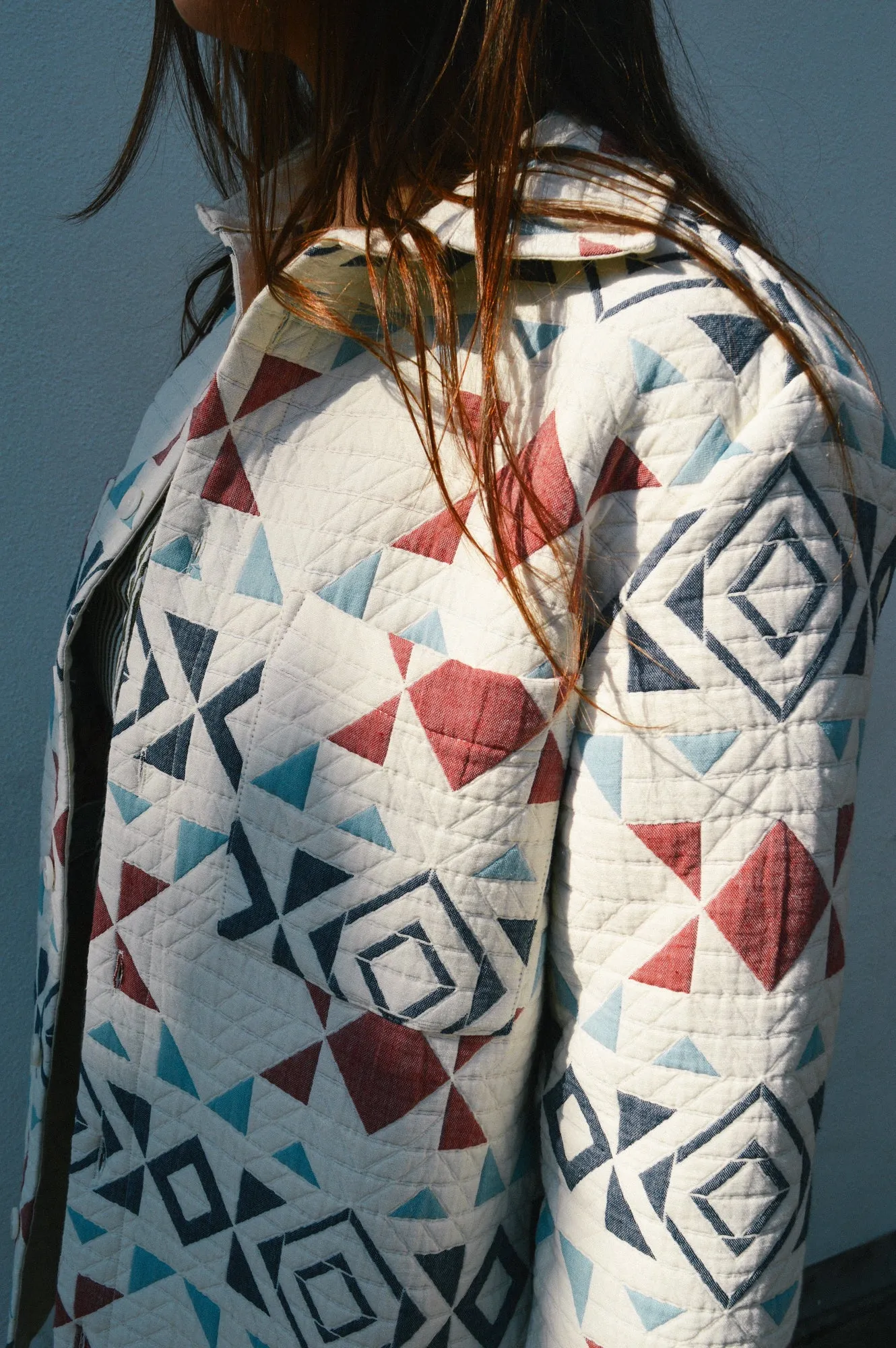 Wax Otto Quilted Ecru & Red Blanket Overshirt