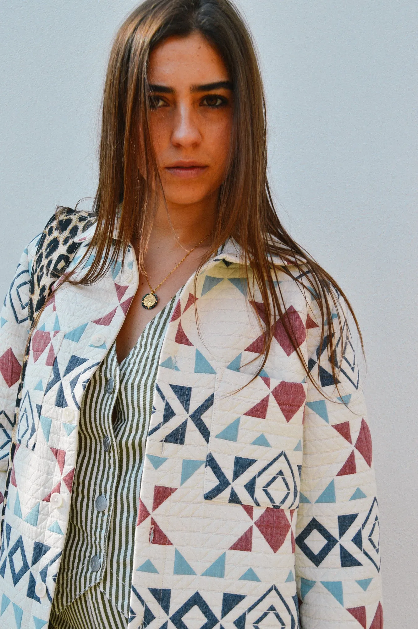 Wax Otto Quilted Ecru & Red Blanket Overshirt