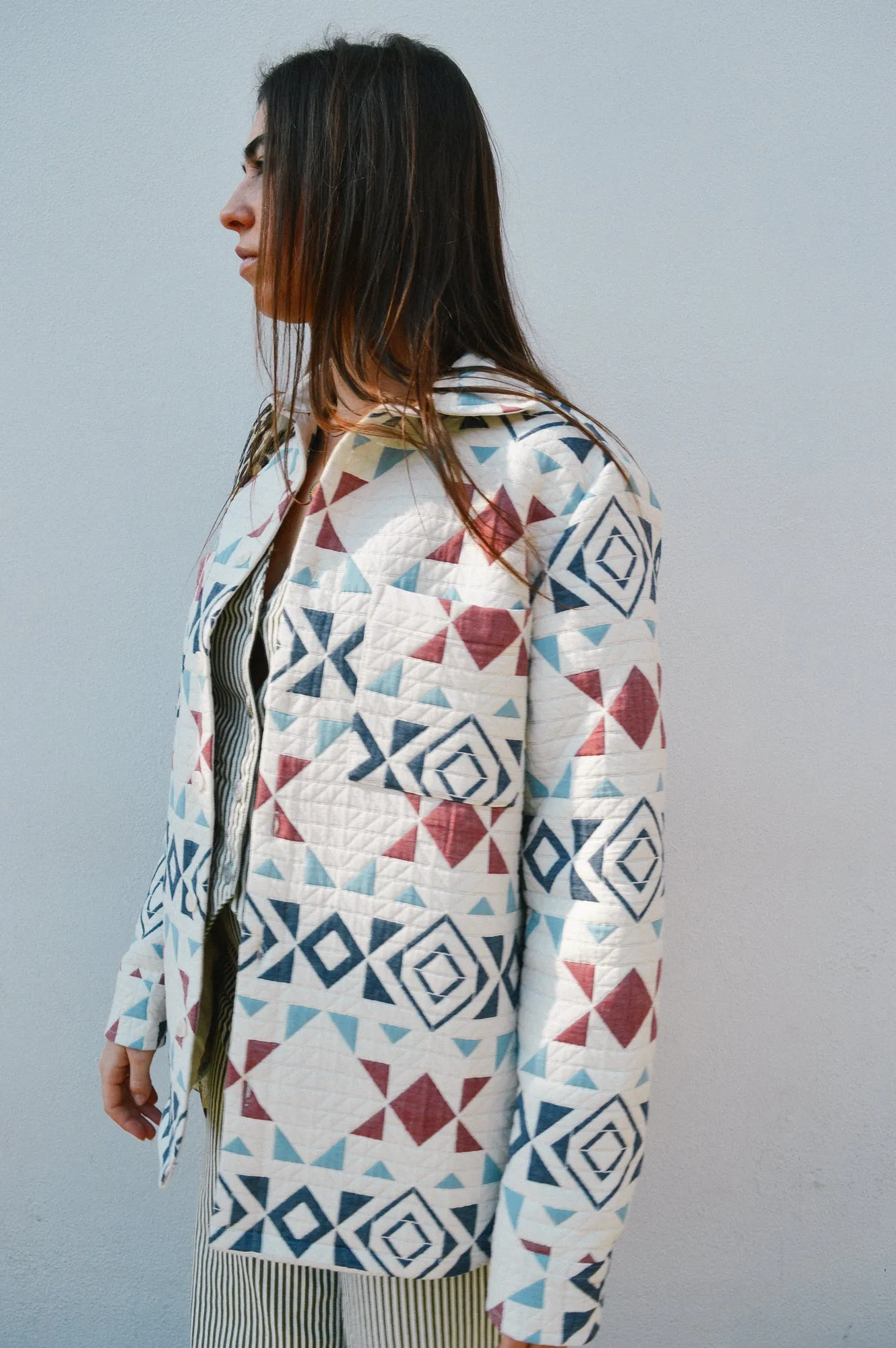 Wax Otto Quilted Ecru & Red Blanket Overshirt