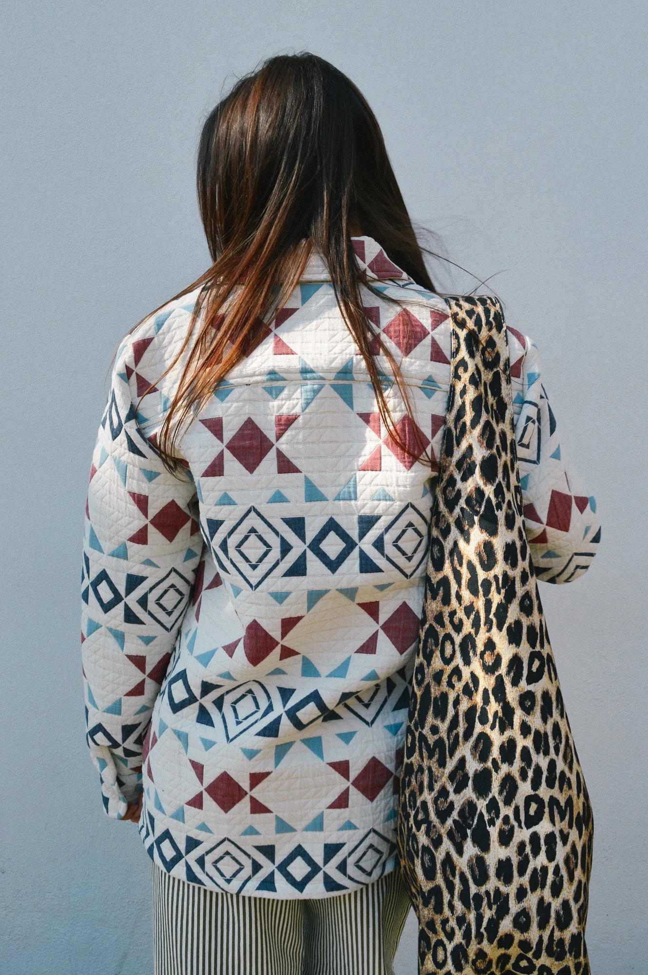 Wax Otto Quilted Ecru & Red Blanket Overshirt